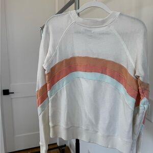 Faherty Women's Sweatshirt with Cream, Coral, and Light Blue Stripes